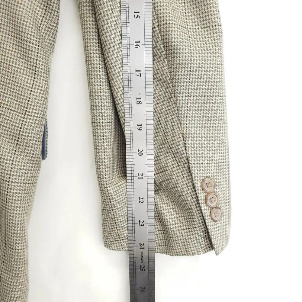 Alan Flusser Blazer Sport Coat Mens 40S Beige Houndstooth Silk Wool Formal
